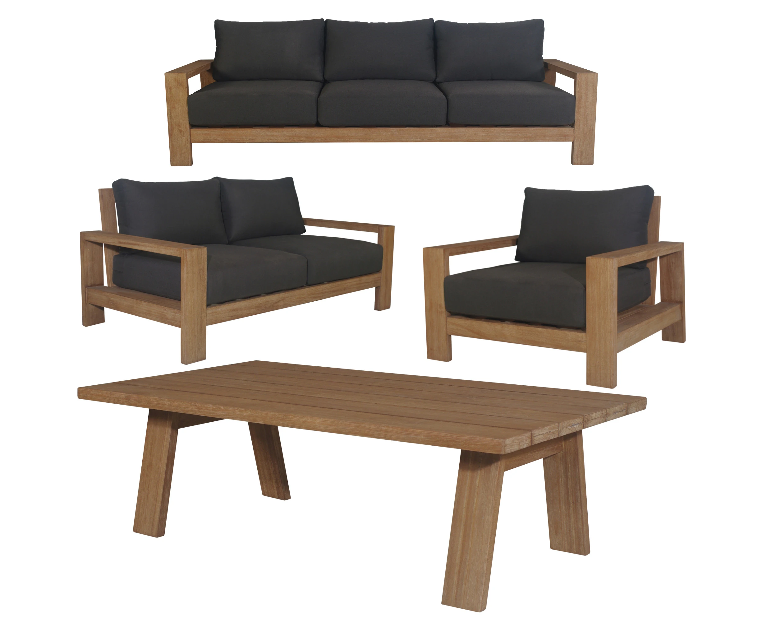 Stud 4pc 3+2+1 Seater Outdoor Patio Sofa Lounge Set Solid Timber Coffee Table