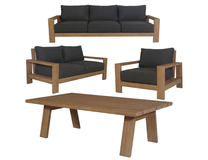 Stud 4pc 3+2+1 Seater Outdoor Patio Sofa Lounge Set Solid Timber Coffee Table