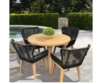 Stud Set of 6 Rope Outdoor Dining Chair with Solid Eucalyptus Timber Wood Frame