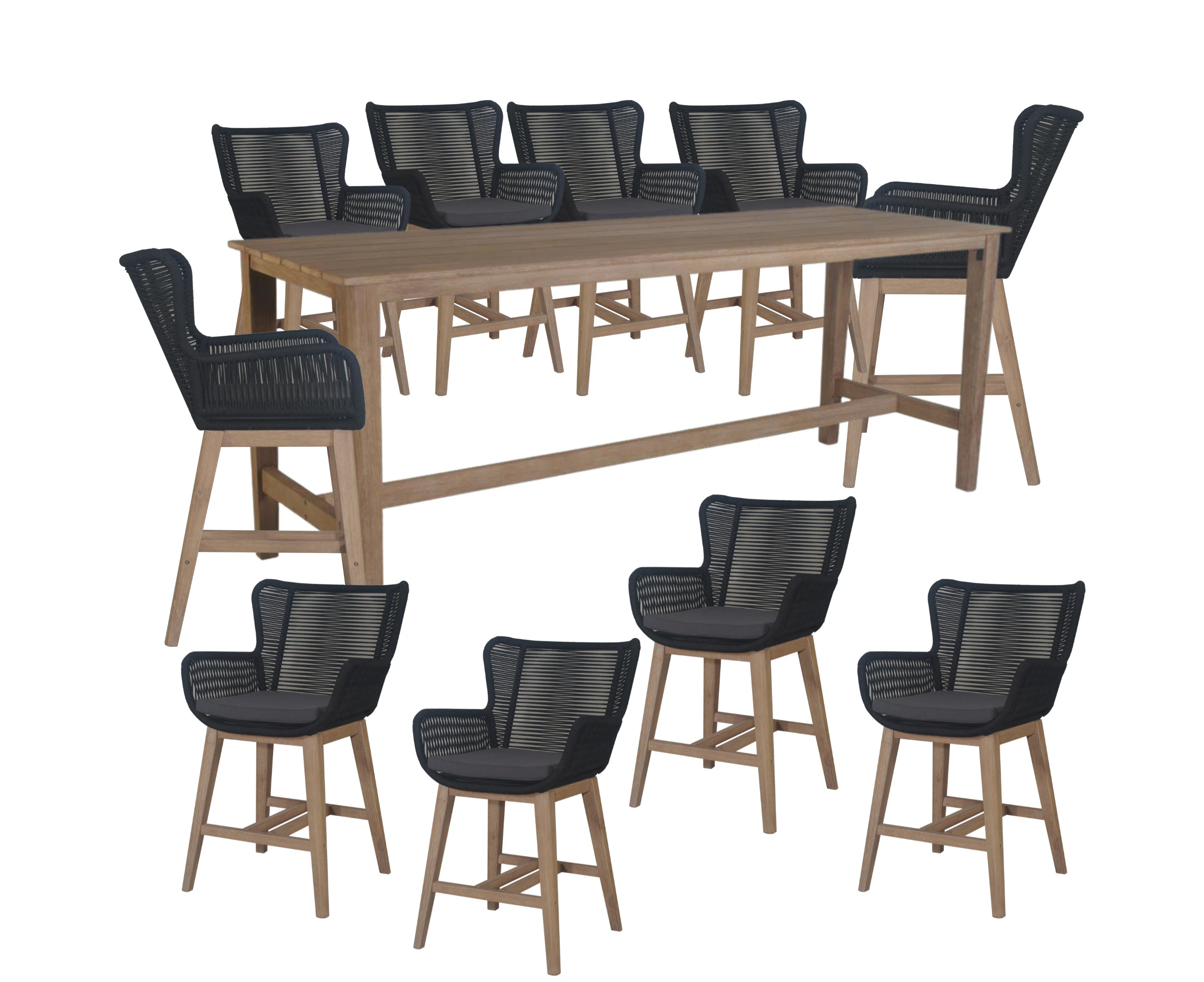 Stud 11pc Outdoor High Bar Dining Set 10pc Barstool Chair 240cm Timber Table