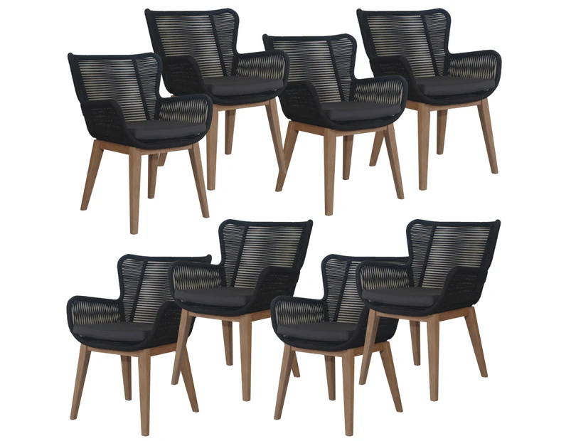 Stud Set of 8 Rope Outdoor Dining Chair with Solid Eucalyptus Timber Wood Frame