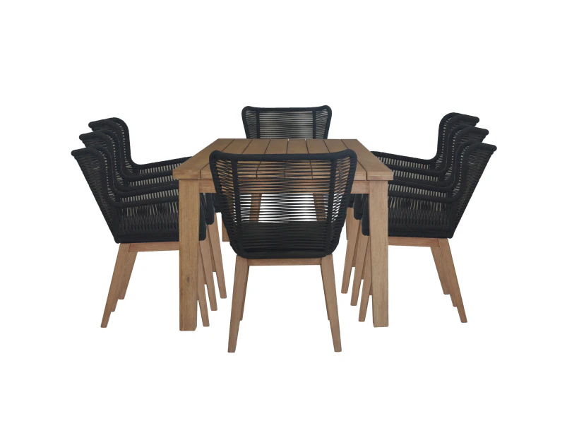 Stud 9pc Outdoor Dining Set 8pc Rope Chair with 220cm Solid Timber Wood Table