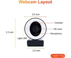1080P Webcam with Microphone and Lighting, 3-level Adjustable Brightness, Plug and Play Computer Camera, Suitable for Skype, Zoom, FaceTime