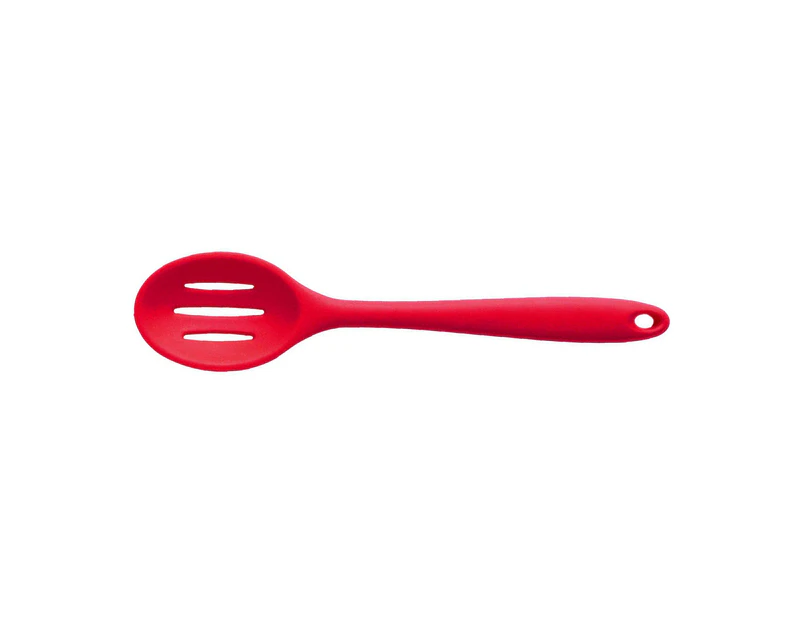 Premium Silicone Grooved Spoon With Hygienic Solid Coating, Bonus 101 Cooking Tips (Cherry Red)