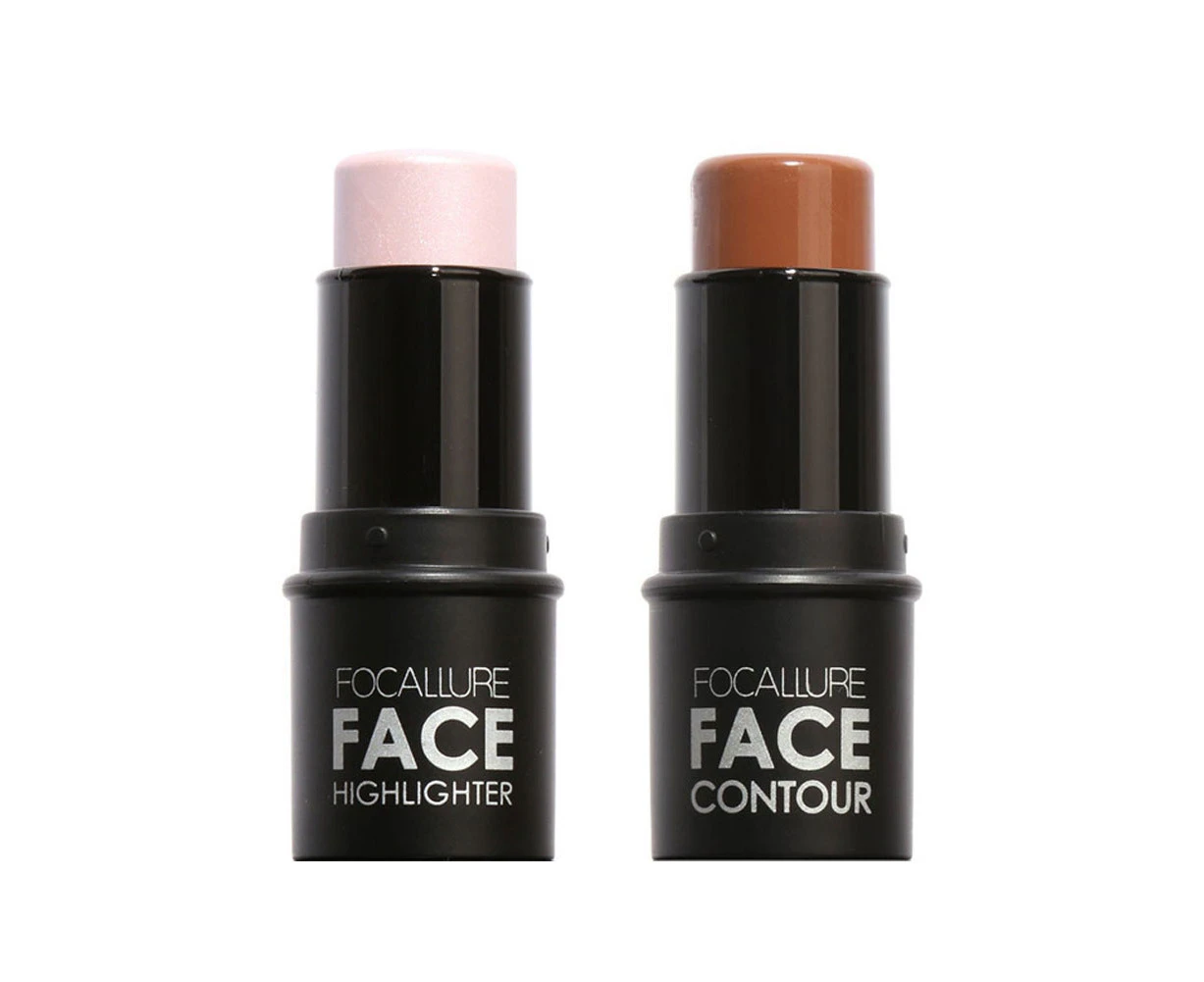 Nirvana FOCALLURE 2Pcs Face Shadow Facial Contour Concealer Highlighter Stick Makeup-1# + 3#