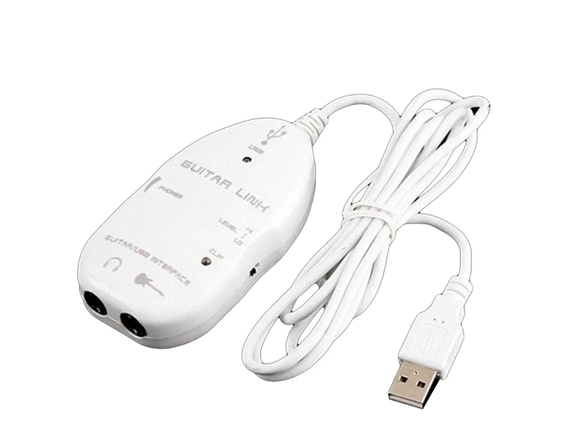 Guitar to USB Interface Link Audio Cable Adapter Cord Record PC Accessory - White