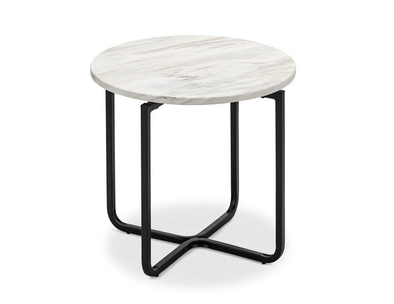 Clarina 50cm Round Ivory Marble Side Table in  Black