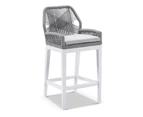 Santorini Outdoor Aluminium Square Bar Table with 2 Hugo Rope Stool - Outdoor Aluminium Dining Settings - White