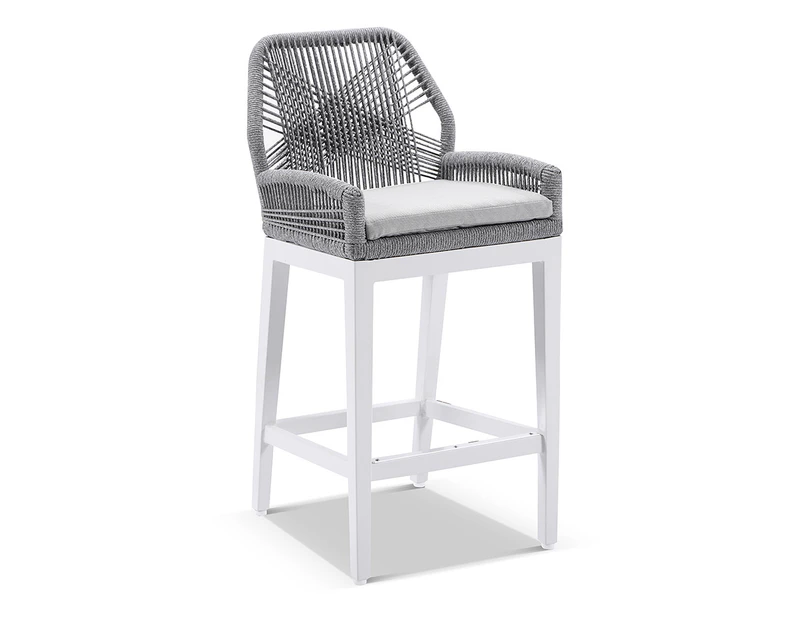 Santorini Outdoor Aluminium Square Bar Table with 2 Hugo Rope Stool - Outdoor Aluminium Dining Settings - White