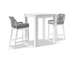 Santorini Outdoor Aluminium Square Bar Table with 2 Hugo Rope Stool - Outdoor Aluminium Dining Settings - White