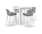 Outdoor Santorini Outdoor Aluminium Square Bar Table With 4 Hugo Aluminium And Rope Bar Stool - Outdoor Aluminium Dining Settings - White w/ Grey Rope & Textured Grey Cushion