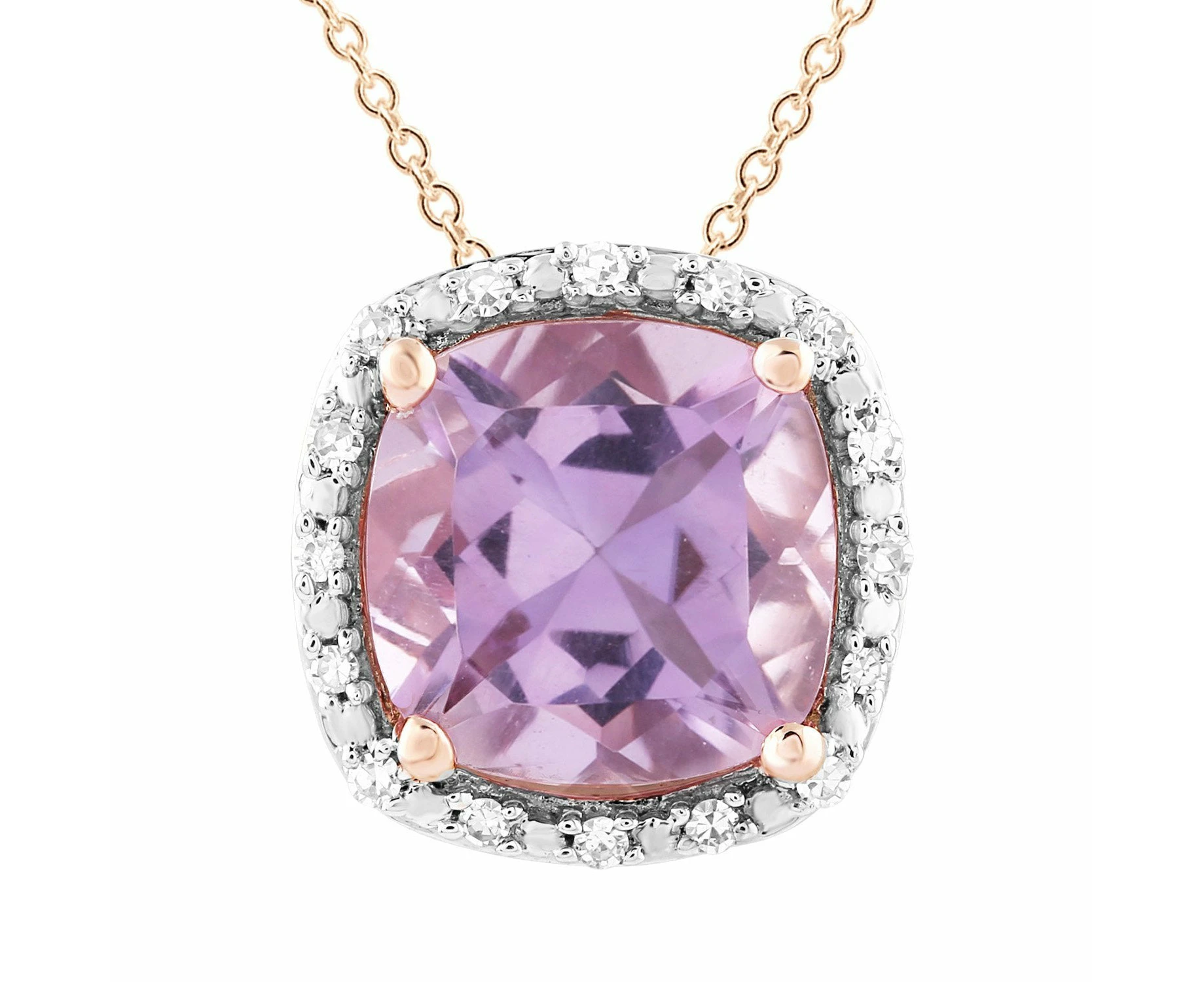 Pink Amethyst Necklace with 0.05ct Diamonds in 9K Rose Gold