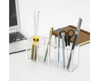 Acrylic Pen Holder 4 Compartments, Clear Pencil Organizer Cup for Countertop Desk Accessory Storage