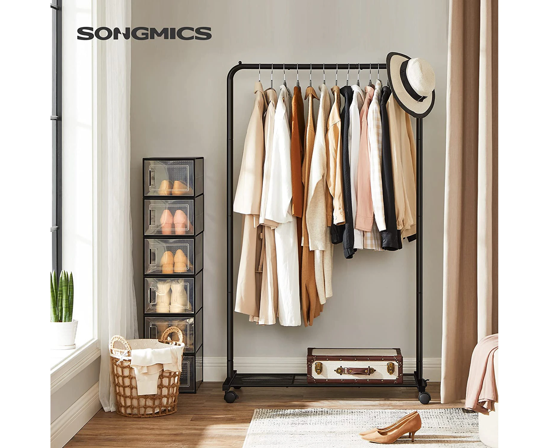 SONGMICS Open Wardrobe Garment Coat Hanger Rail Stand Clothes Rack - Black