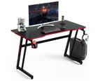 Giantex Z-Shaped Gaming Desk Ergonomic Computer Desk Carbon Fiber Desktop Home Office Computer Workstation, Red