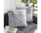 2 Packs Home Decorative Luxury Series Super Soft Faux Fur Throw Pillow Cover Cushion Case for Sofa or Bed Gray Ombre 18x18 Inch 45x45 cm