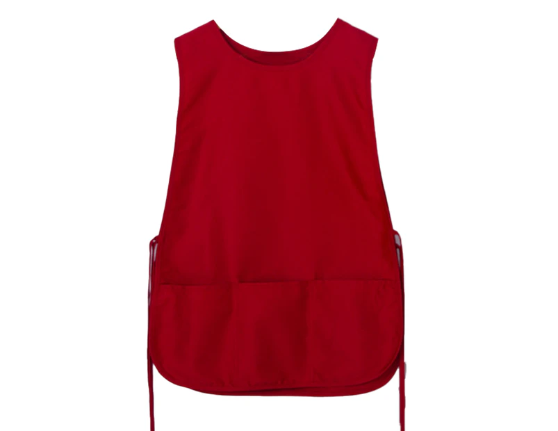 Cobbler Apron Work Smock Apron 2 Front Pockets Dirt Resistant Sleeveless Cleaning Chef Men Women -Red