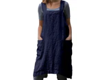 Cotton Linen Apron Cross Back Apron for Women with Pockets Pinafore Dress for Baking Cooking M-Blue