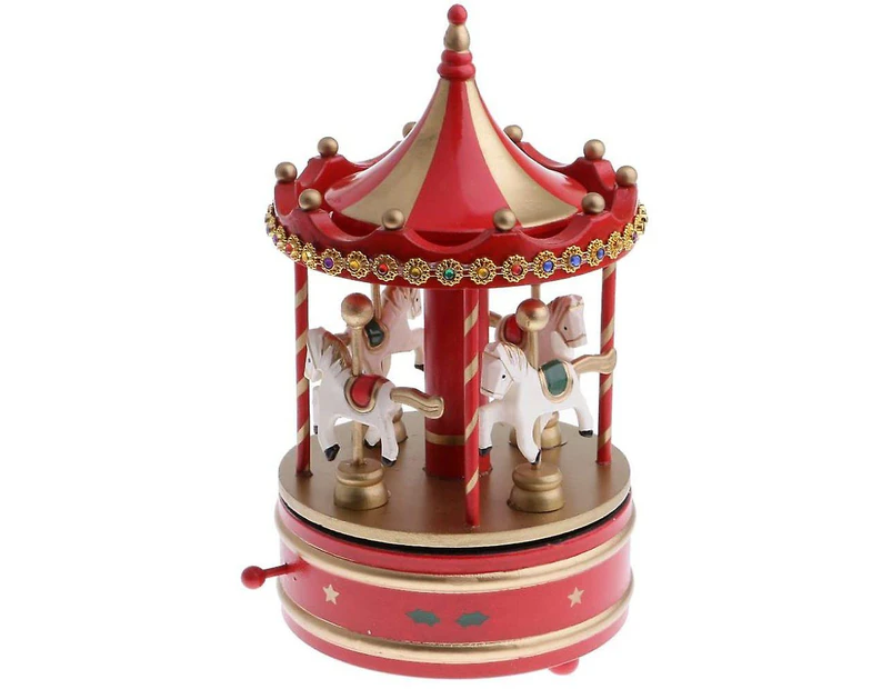 Vintage Carousel 4 Horses Carousel Winding Mechanical Music Box Toy
