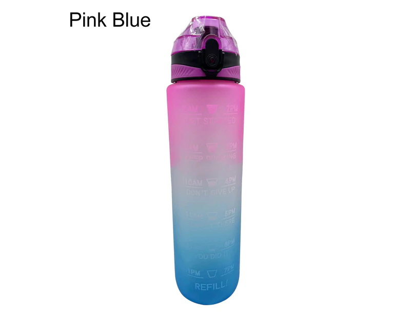 1L Water Bottle Clear Scale Wide Mouth Tritan Time Marker Drink Jug for Outdoor - Pink Blue