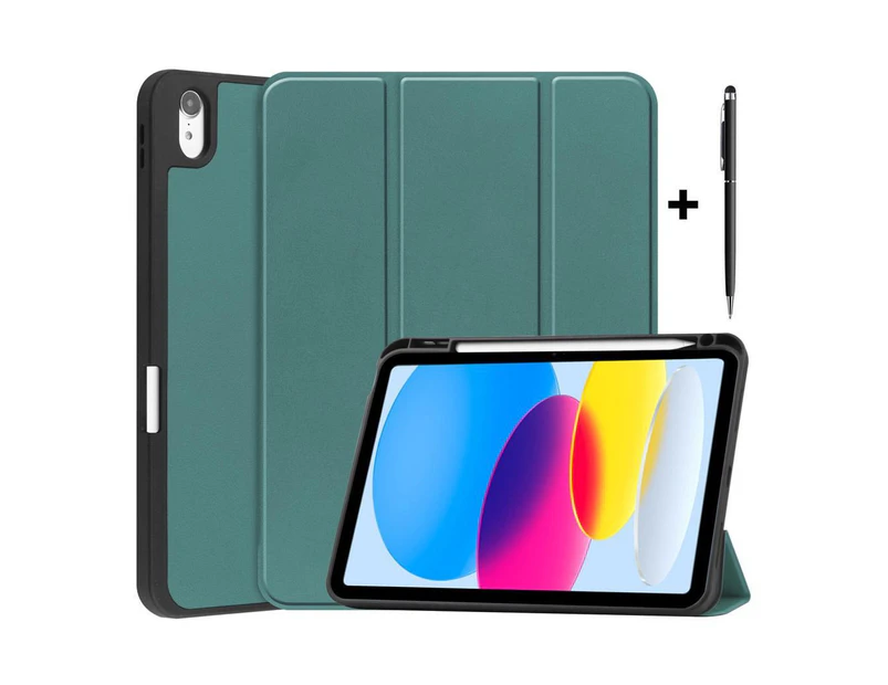 Case Compatible with iPad 10th Generation 10.9 Inch 2022 with Pencil Holder, Protective Stand Cover with Soft Back, Auto Sleep/Wake + Universal Stylus Pen