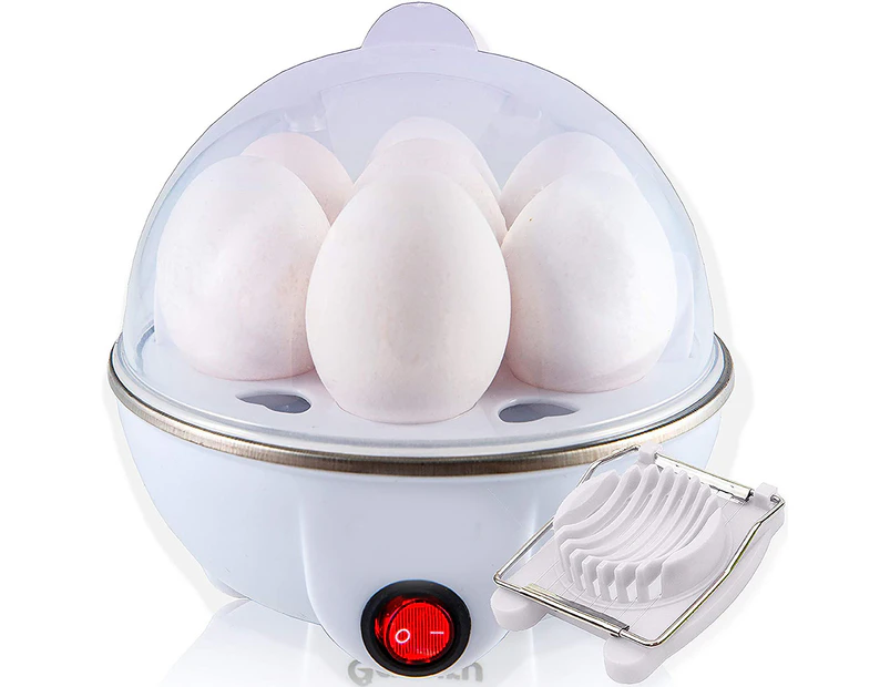 Electric Egg Cooker Boiler Maker Soft, Medium or Hard Boil, 7 Egg Capacity noise free technology Automatic Shut Off, white with egg slicer included,White