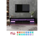 Oikiture TV Cabinet Entertainment Unit Stand LED RGB Gloss Furniture Black 180CM