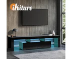 Oikiture TV Cabinet Entertainment Unit Stand LED RGB Gloss Furniture Black 180CM