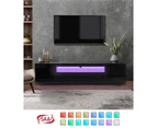 Oikiture TV Cabinet Entertainment Unit Stand Gloss RGB LED Furniture Black 180CM