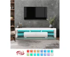 Oikiture TV Cabinet Entertainment Unit Stand LED RGB Gloss Furniture White 180CM