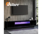 Oikiture TV Cabinet Entertainment Unit Stand Gloss RGB LED Furniture Black 180CM