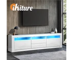 Oikiture TV Cabinet Entertainment Unit Stand RGB LED Gloss Furniture White 180CM