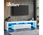 Oikiture TV Cabinet Entertainment Unit Stand LED RGB Gloss Furniture White 180CM