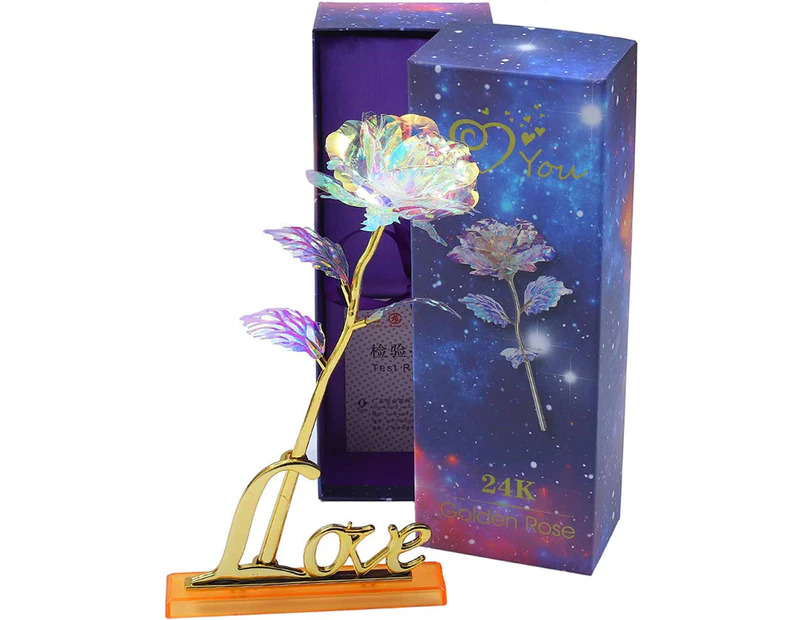 Crystal rose,Colorful roses-no light gift box + love baseRose Artificial Galaxy Roses Flowers for Valentine's Mother's Day