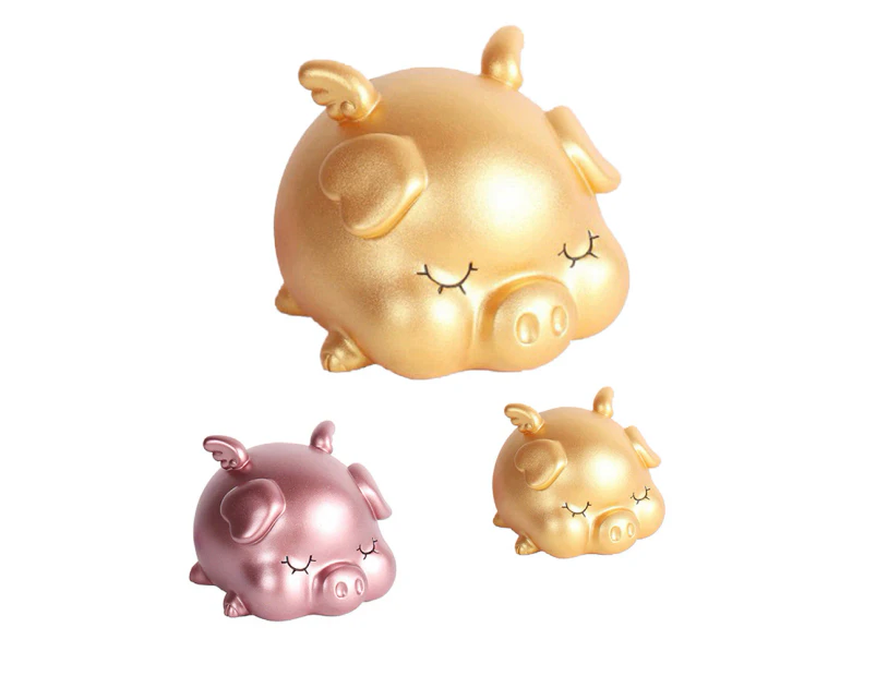 Sleeping Pig Piggy Bank Children Money Saving Deposit Box Desktop Ornament Gift-Pink-L
