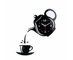 Creative 3D Teapot Cup Acrylic Mirror Wall Clock Stickers DIY Home Decor Decals Red