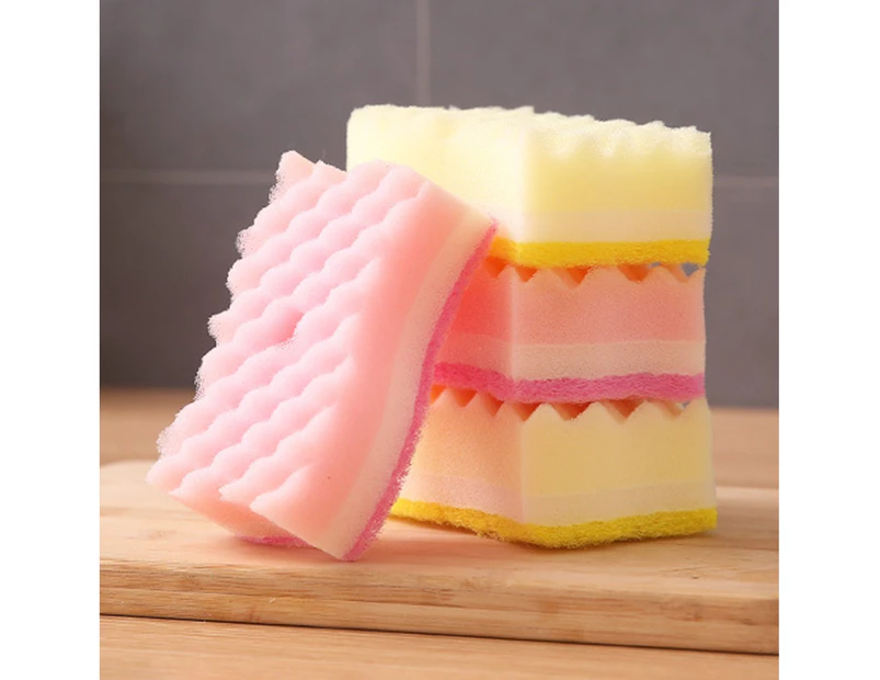 4Pcs/Set Cleaning Sponge Thick Scratch Free Multicolored S-shaped Design Dishwashing Sponge Kitchen Tool -Mix Color