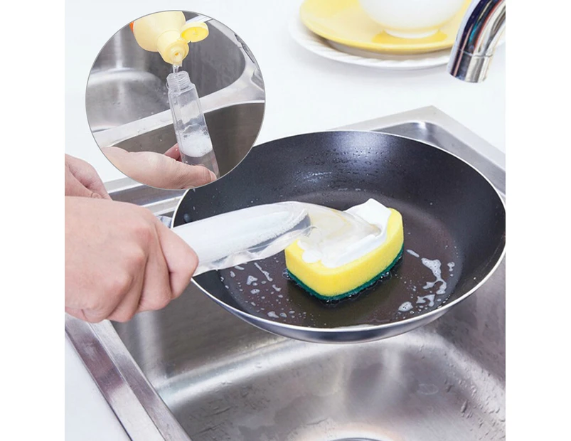 Dish Plate Bowl Pot Brush Soap Dispenser Refillable Sponge Kitchen Cleaning Tool