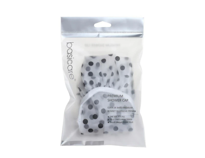 Basicare Deluxe Shower Cap Clear with Black Dots One Size Fits All - Blue