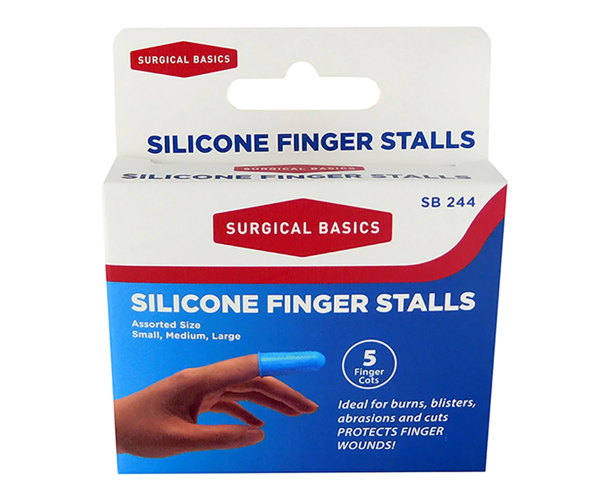 Surgical Basics Silicone Finger Stalls Cots Heat Proof Non Slip (5 in pack)