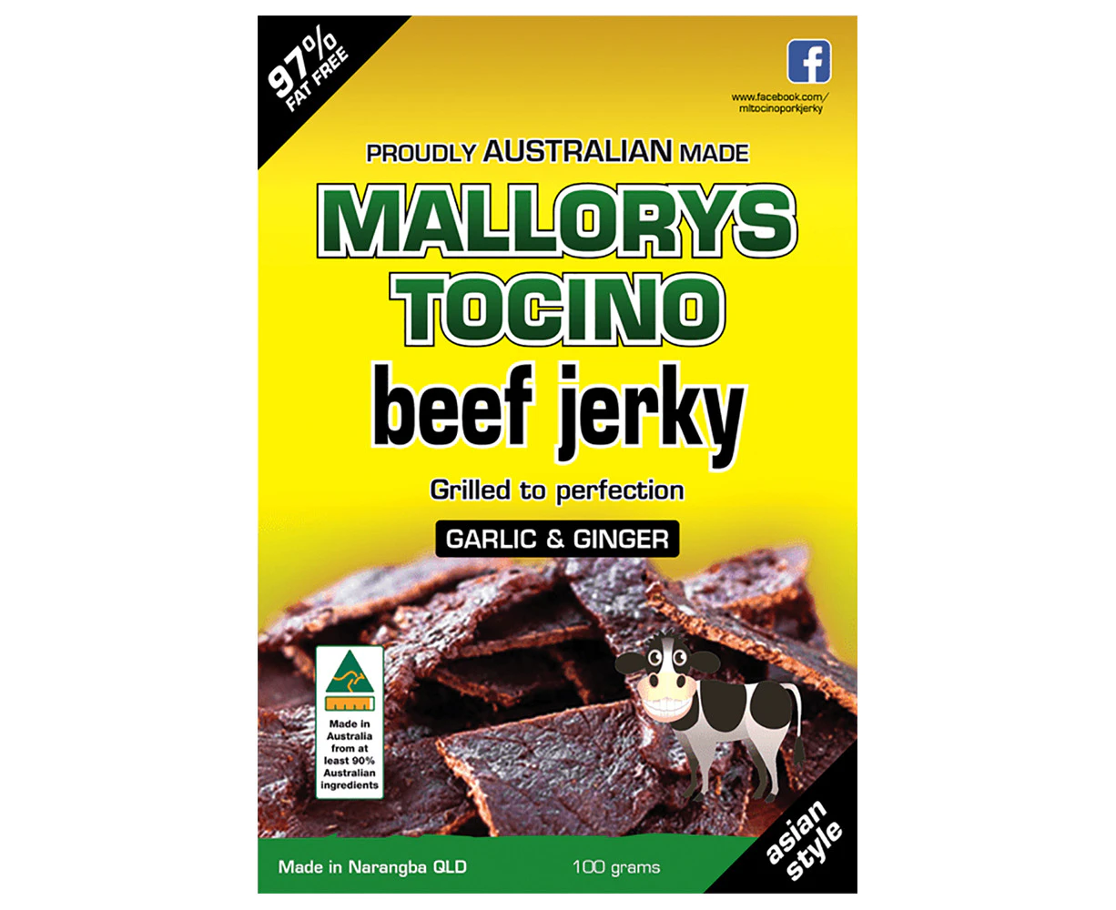 Mallorys Tocino Garlic Ginger Beef Jerky 100g (for Human Consumption)