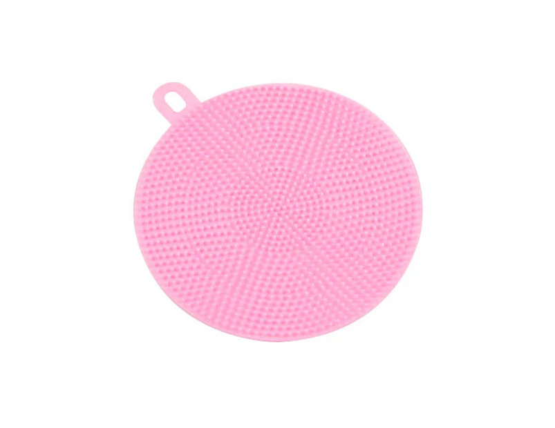 Decontamination Dishwashing Brush with Hanging Hole Flexible Anti-scratch Reusable Double-sided Cleaning Brush for Kitchen-Pink