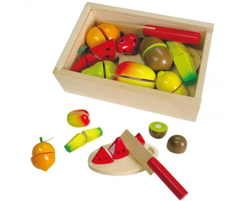 Fun Factory Wooden Pretend Play Toys Food - Fruit Cutting Set 18pc