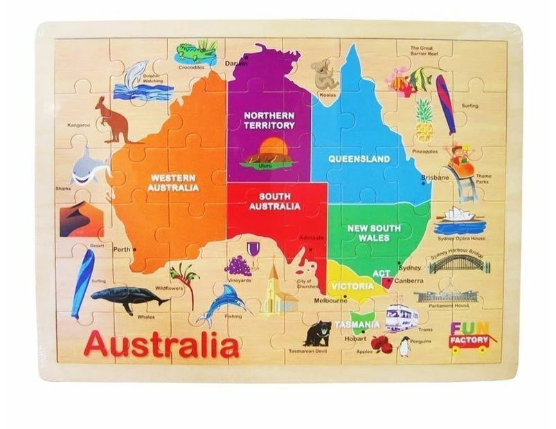 Fun Factory Australia Map Puzzle 48pc Educational Wooden Toys