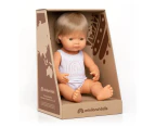 Miniland Educational Baby Doll Caucasian Boy Dark Blonde 38cm