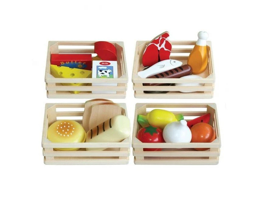 Fun Factory Wooden Pretend Play Toys Food Box 4 in 1