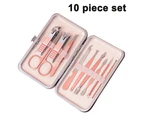 10Pcs Manicure Set Professional Nail Clippers Stainless Steel Pedicure Care Tools with Rose Gold PU Leather Case for Travel and Home