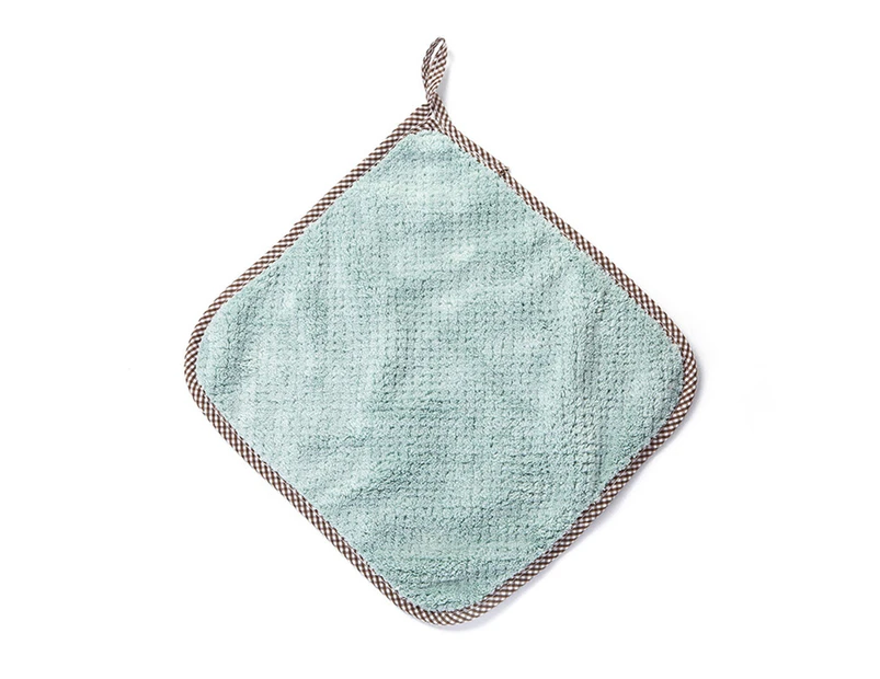 Coral Fleece Hand Towel Hanging Loop Bathroom Kitchen Cleaning Tool Dish Cloth-Pea Green
