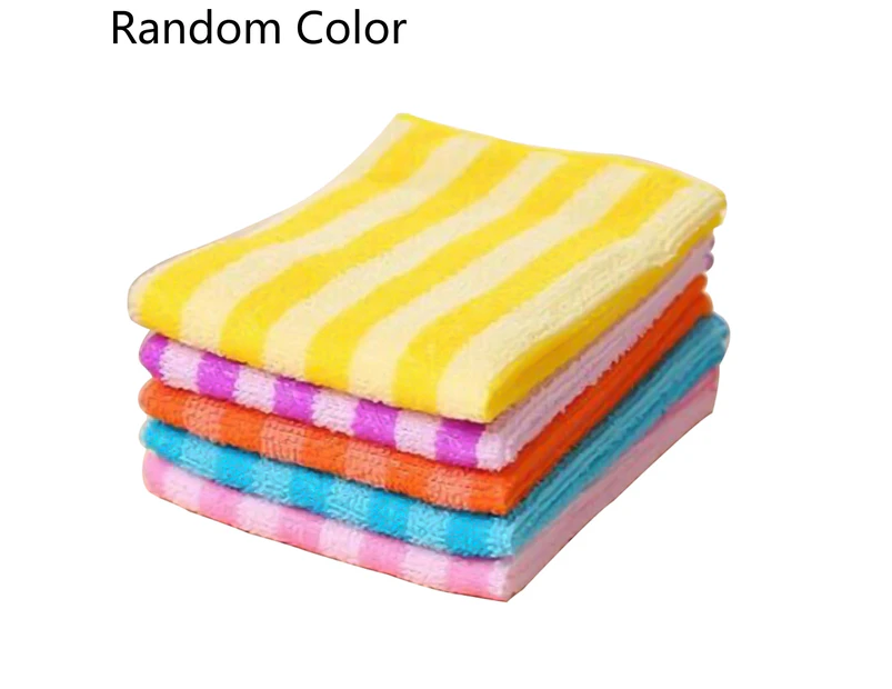 5Pcs Kitchen Dining Striped Wash Towel Absorbent Square Microfiber Dishcloths-Random Color