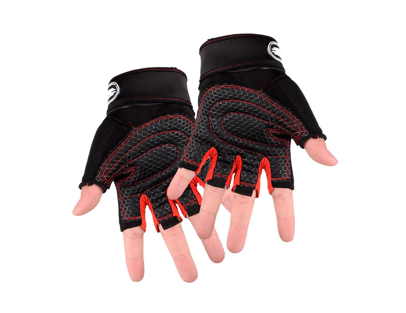 1 Pair Fitness Gloves Breathable Antiskid Wear Resistant Weight Lifting Sports Equipment Dumbbell Extended Wrist Gloves for Men Women - Red XL